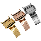 Stainless Steel Deployment Buckle for Leather Watch Straps - Gold