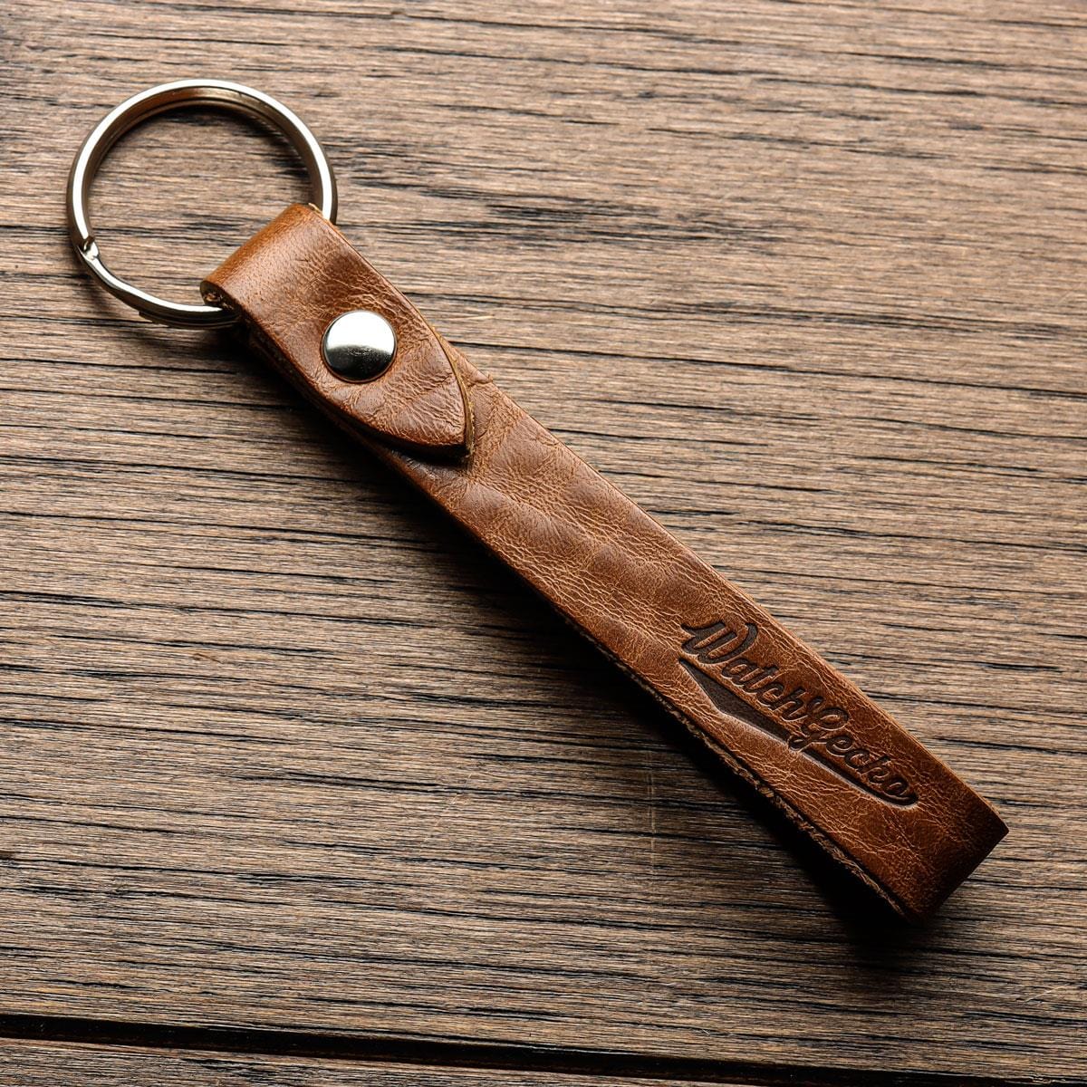 WatchGecko Branded Leather Keyring - Light Brown