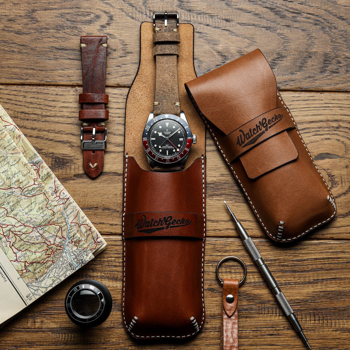 WatchGecko Handmade Artisan Leather Watch Case Dark Brown