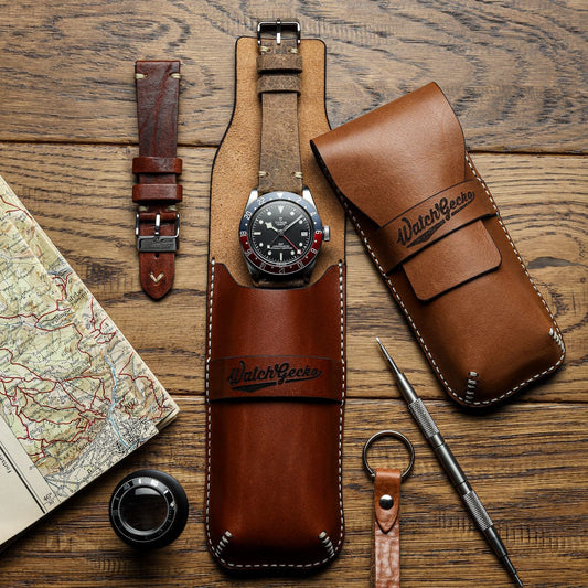 WatchGecko Handmade Artisan Leather Watch Case - Dark Brown