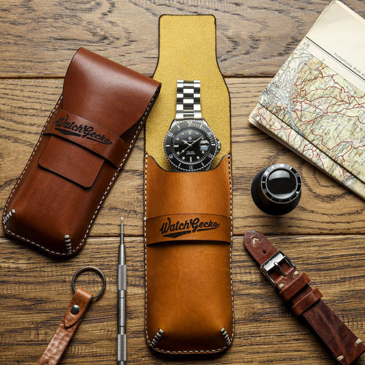 WatchGecko Handmade Artisan Leather Watch Case - Honey Brown