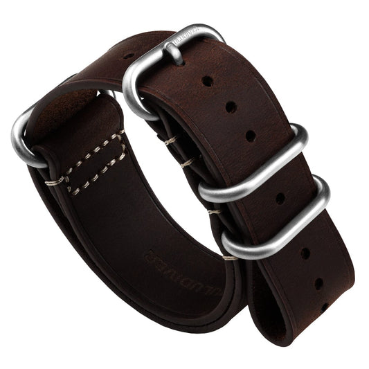 ZULUDIVER Crazy Horse Pull-Up Leather ZULU Watch Strap - Conker
