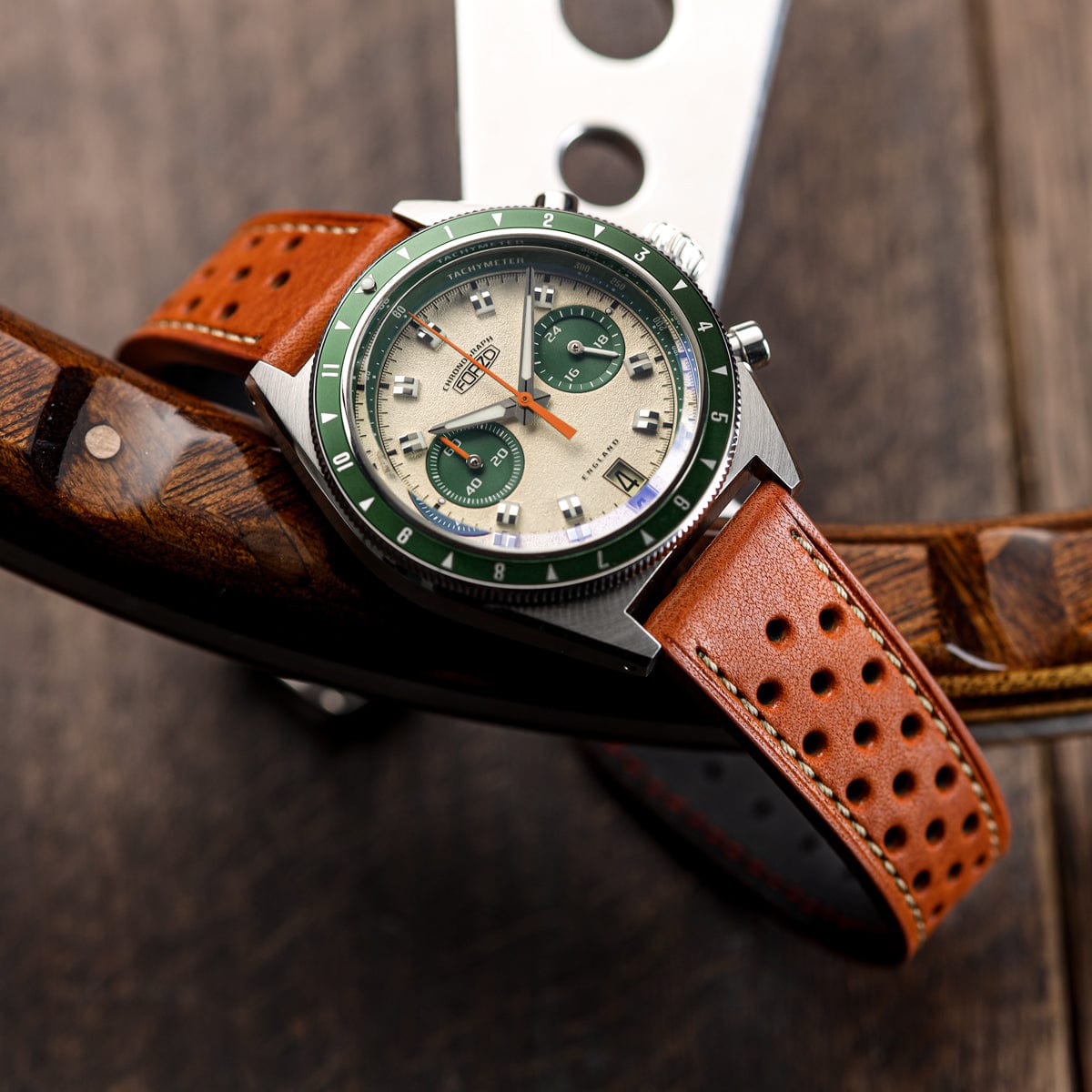 Beaufort Racing Badalassi Carlo Minerva Box Leather Perforated Watch Strap - Olive Green