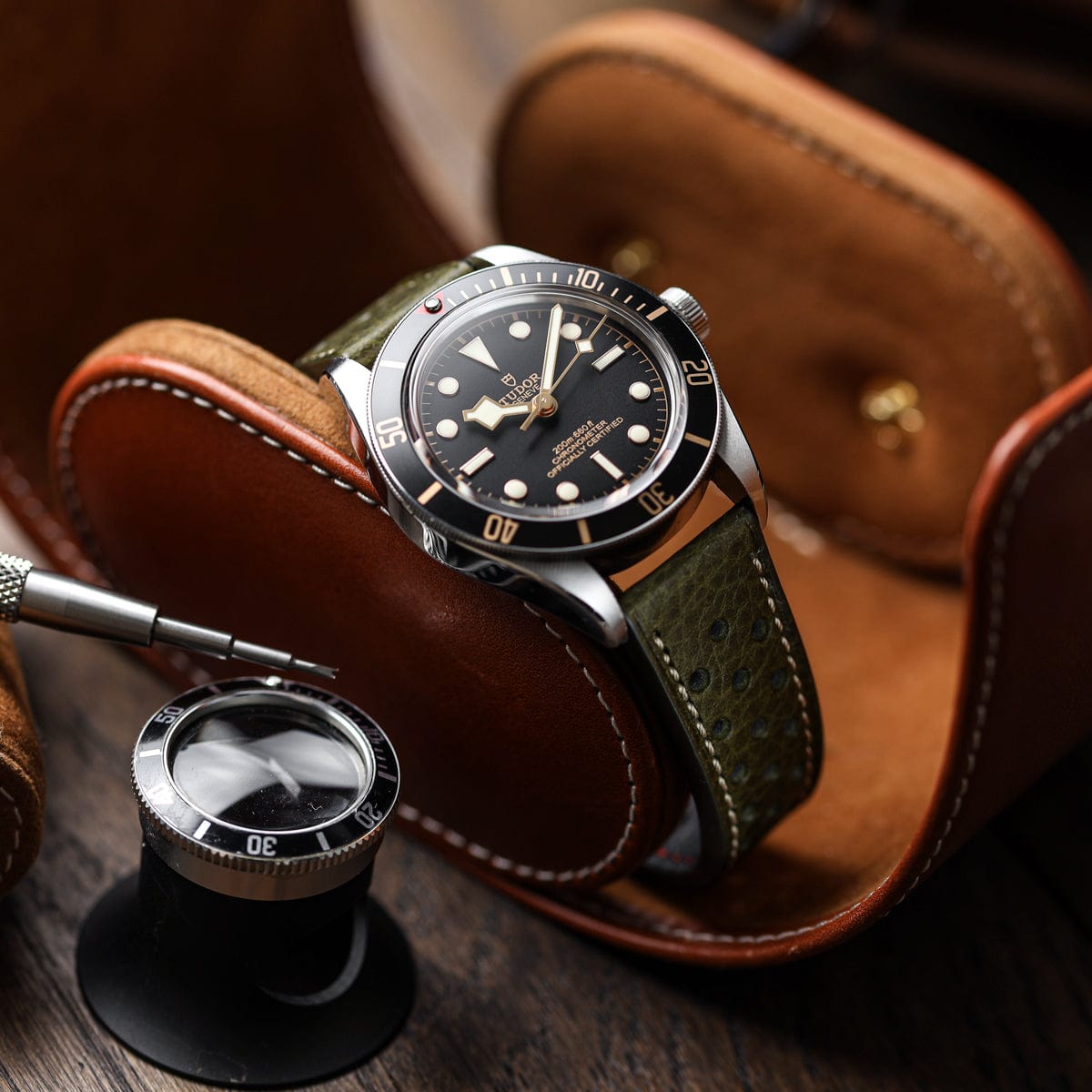 Beaufort Racing Conceria Opera Suede Perforated Watch Strap - Dark Brown