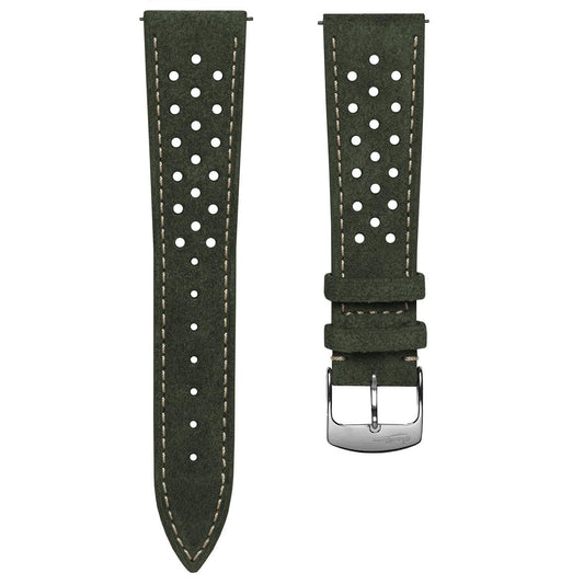 Beaufort Racing Conceria Opera Suede Perforated Watch Strap - Forest Green