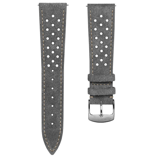 Beaufort Racing Conceria Opera Suede Perforated Watch Strap - Light Grey