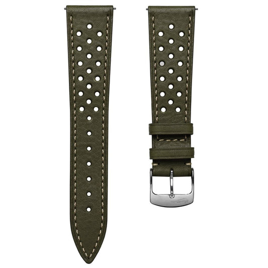 Beaufort Racing Badalassi Carlo Minerva Box Leather Perforated Watch Strap - Olive Green