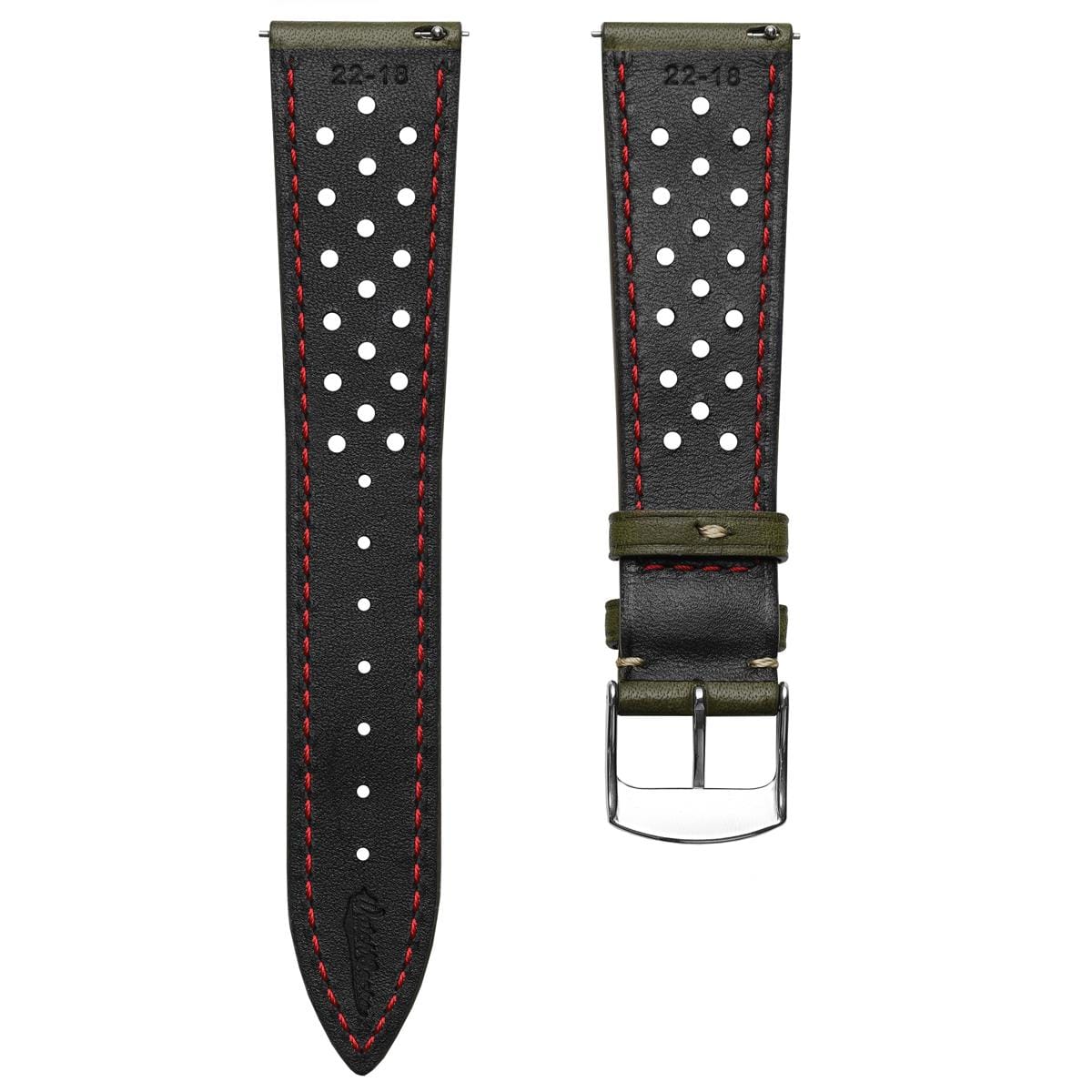 Beaufort Racing Badalassi Carlo Minerva Box Leather Perforated Watch Strap - Olive Green