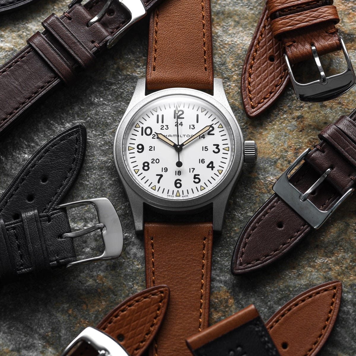 Beswick Novonappa Leather Watch Strap - Diamond Pattern Brown | WatchGecko