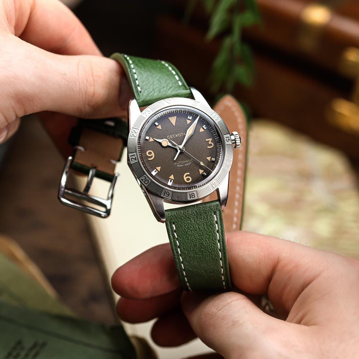 Brixham Special Buckle Classic Leather Watch Strap - Green