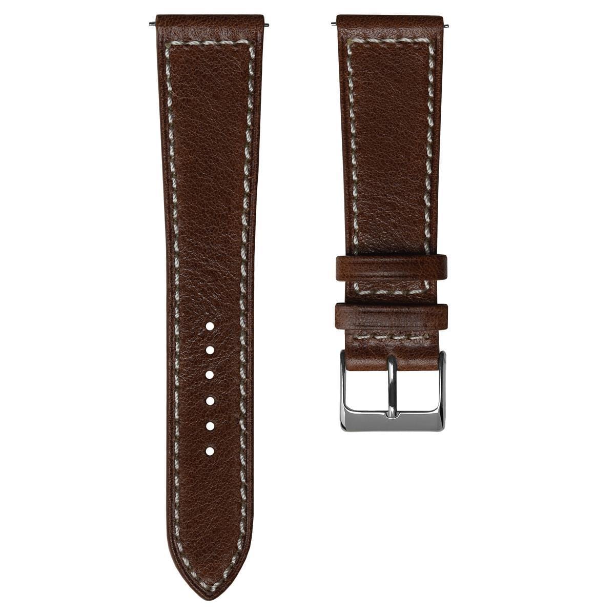 Dulas Vintage Leather Quick Release Watch Strap - Brown/White Stitch