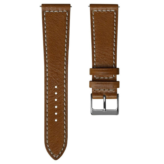 Dulas Vintage Genuine Leather Quick Release Dress Watch Strap - Light Brown / White Stitch
