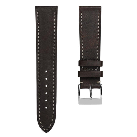 Rochefort Flat Patina Calf Leather Watch Strap - Chocolate Brown