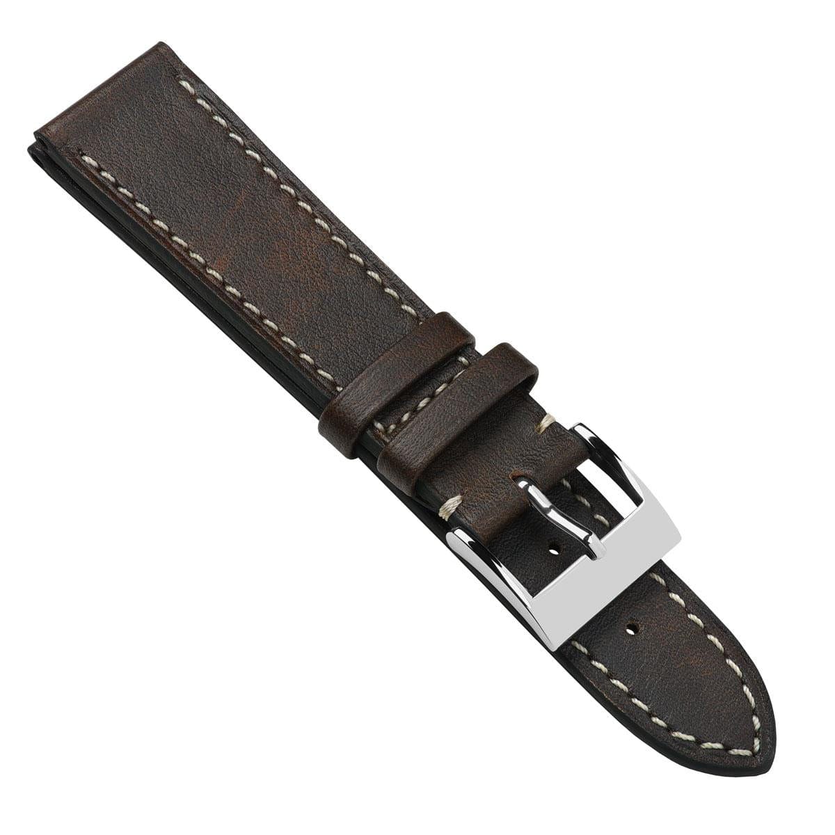 Rochefort Flat Patina Calf Leather Watch Strap - Chocolate Brown