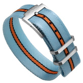 FORZO Racing Single-Pass Nylon Watch Strap - Light Blue with Racing Stripes