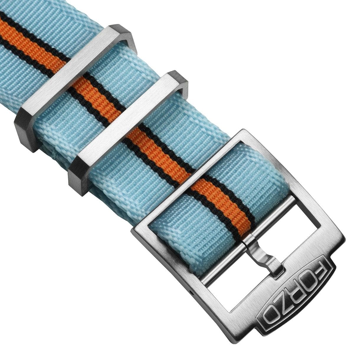 FORZO Racing Single-Pass Nylon Watch Strap - Light Blue with Racing Stripes