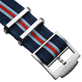 FORZO Racing Single-Pass Nylon Watch Strap - Dark Blue with Racing Stripes - Custom Hardware
