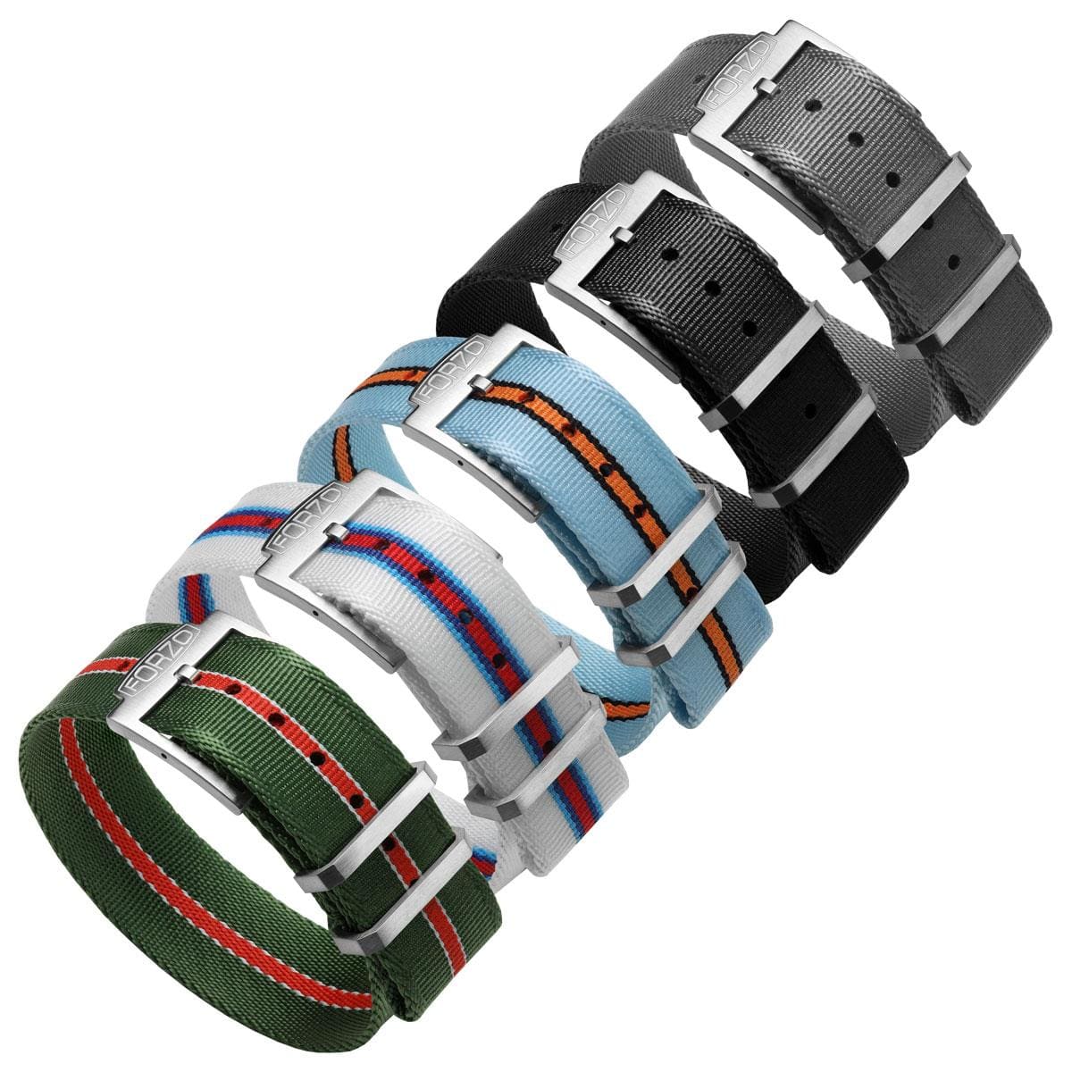 FORZO Racing Single-Pass Nylon Watch Strap - Green with Racing Stripes