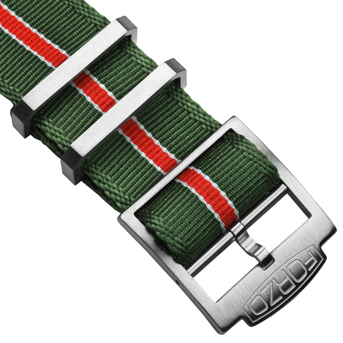 FORZO Racing Single-Pass Nylon Watch Strap - Green with Racing Stripes