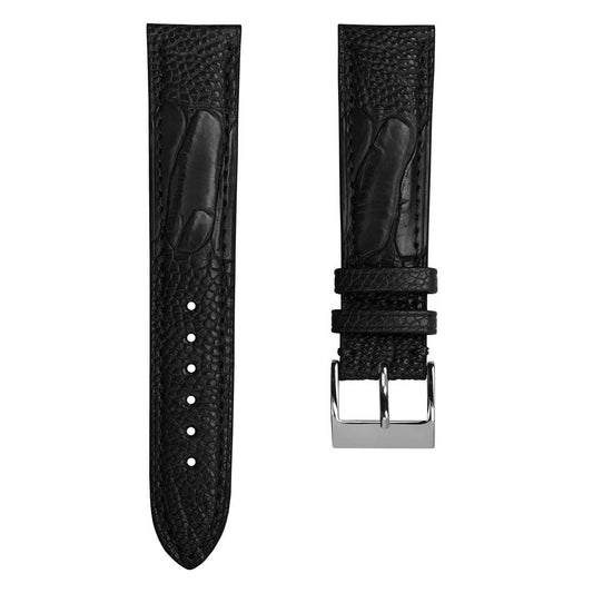 Durbuy Ostrich Leg Handmade Leather Watch Strap - Black