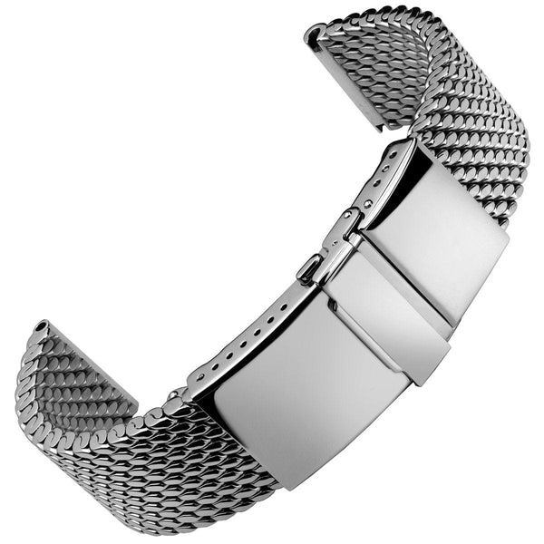 Shark Mesh Milanaise Watch Bracelet, Adjustable Deployment Buckle