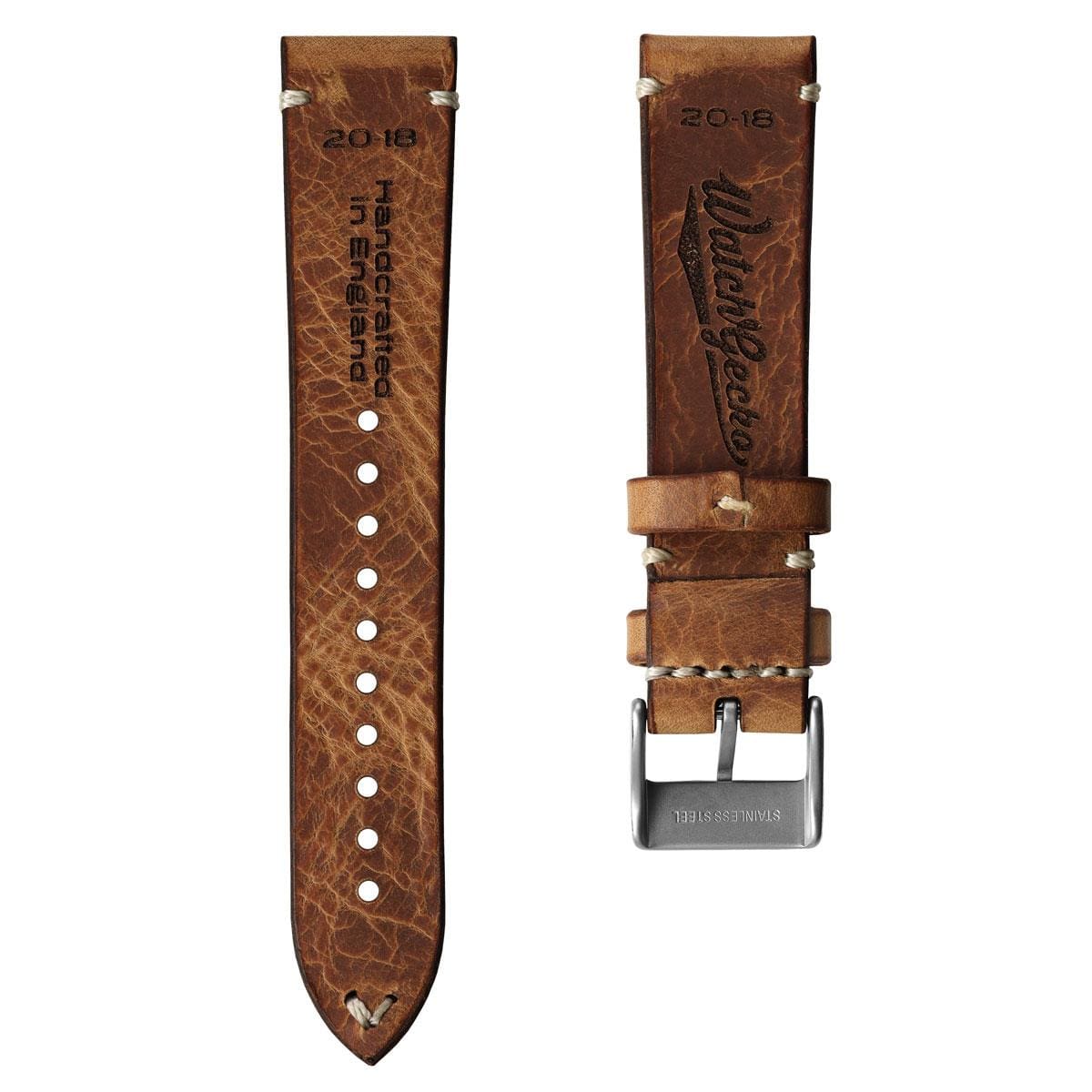 WatchGecko Lansdown Handmade Leather Watch Strap - Bone Wax Brown