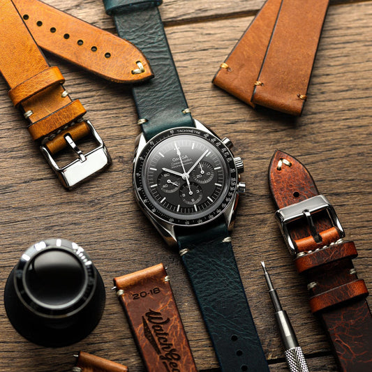 WatchGecko Lansdown Handmade Leather Watch Strap - Ortensia Blue