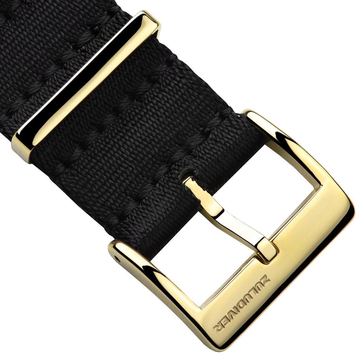 ZULUDIVER 1973 British Military Watch Strap: ARMOURED RECON - Military Black, IP Gold