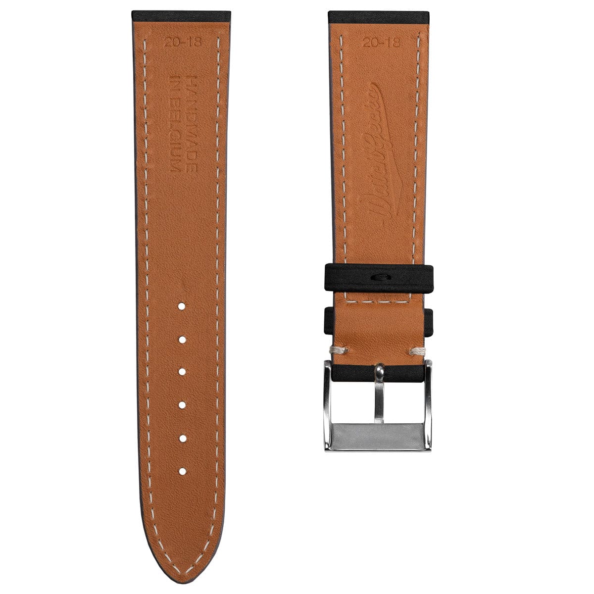 Mozet Flat Nubuck Handmade Leather Watch Strap - Black