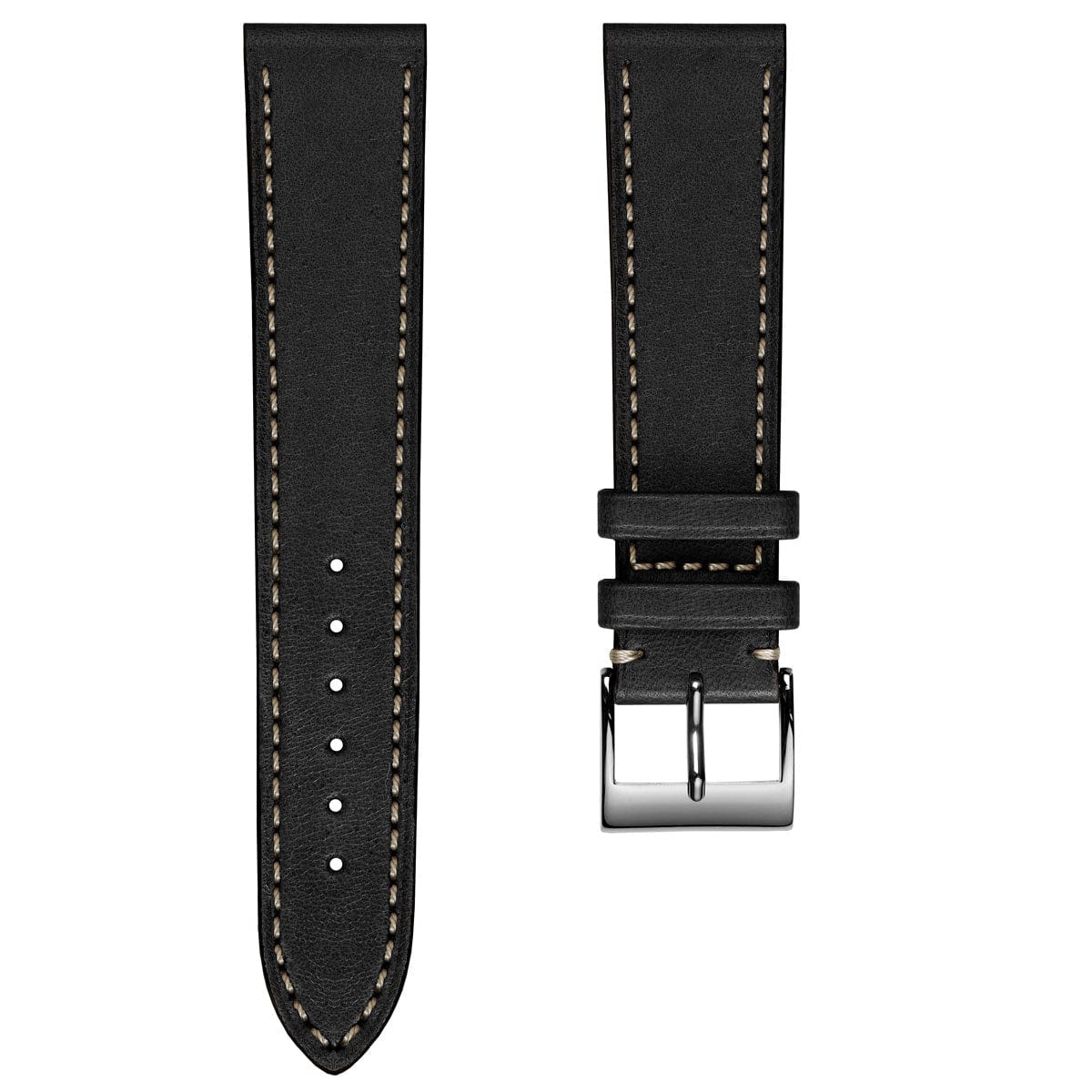 Ostend Baranil Flat Leather Watch Strap - Black | WatchGecko