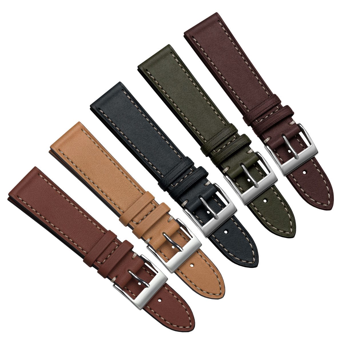 Ostend Baranil Flat Leather Watch Strap - Cognac