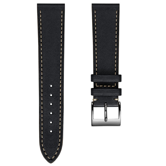 Ostend Baranil Flat Leather Watch Strap - Marine Blue