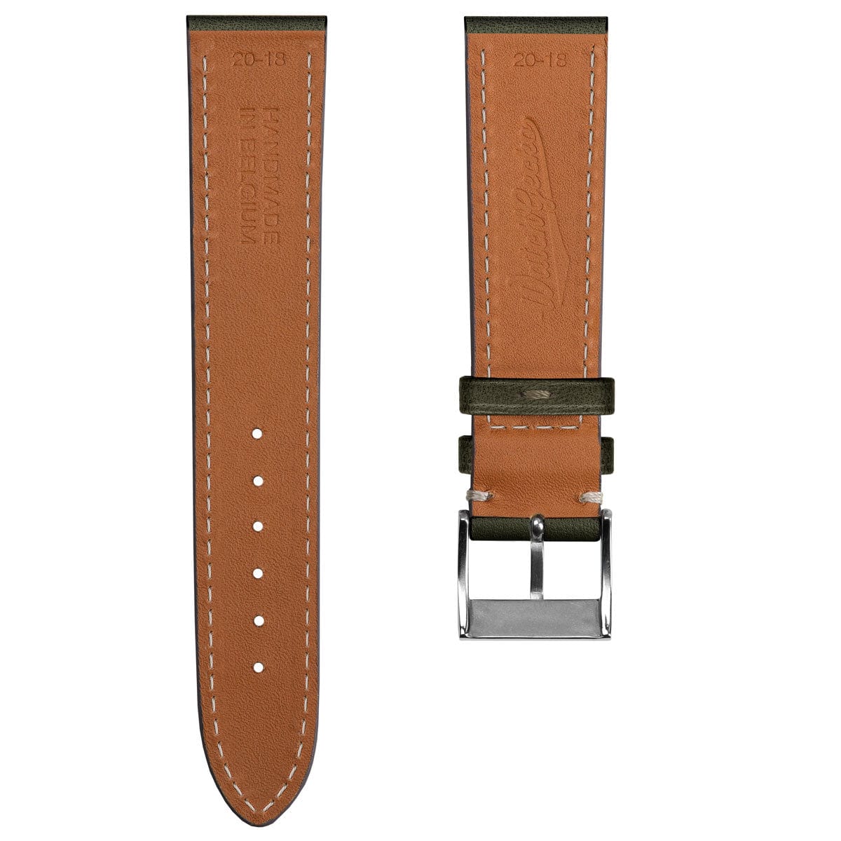 Ostend Baranil Flat Leather Watch Strap - Olive Green