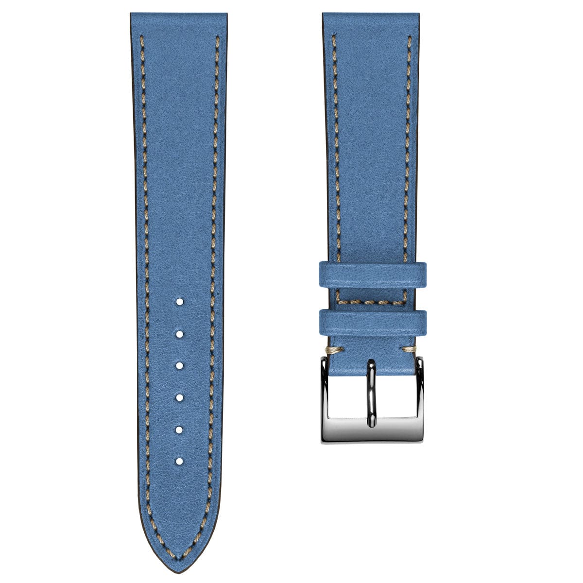 Ostend Baranil Flat Leather Watch Strap - Sky Blue