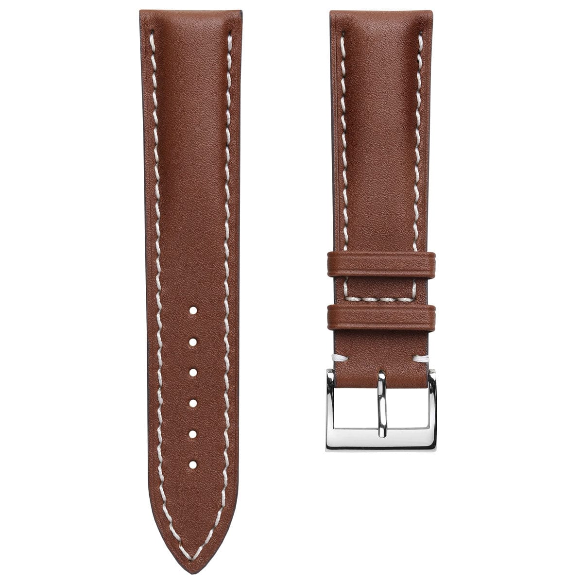 Ostend Thick Padded Leather Watch Strap - Baranil Cognac