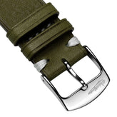 Overton Badalassi Carlo Minerva Box Leather V-Stitch Watch Strap - Olive Green