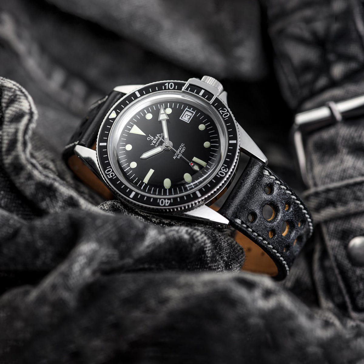 Radstock Racing Style Genuine Leather Watch Strap - Vintage Black