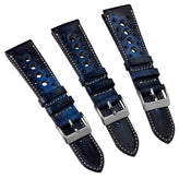 Radstock Racing Style Genuine Leather Watch Strap - Vintage Blue