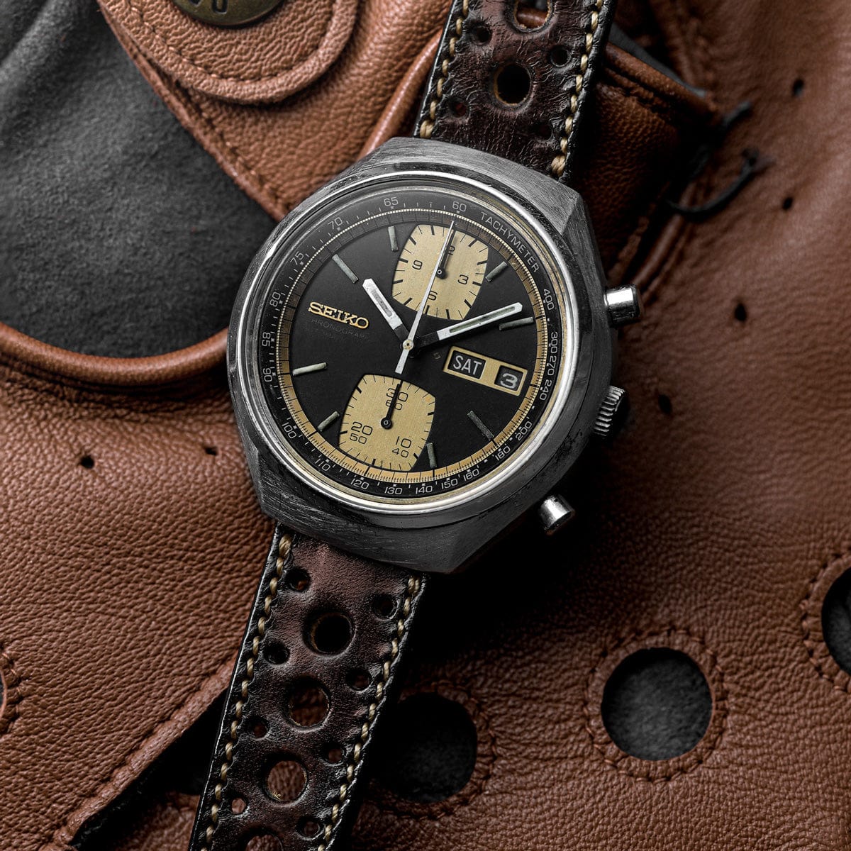 Radstock Racing Style Genuine Leather Watch Strap - Vintage Dark Brown