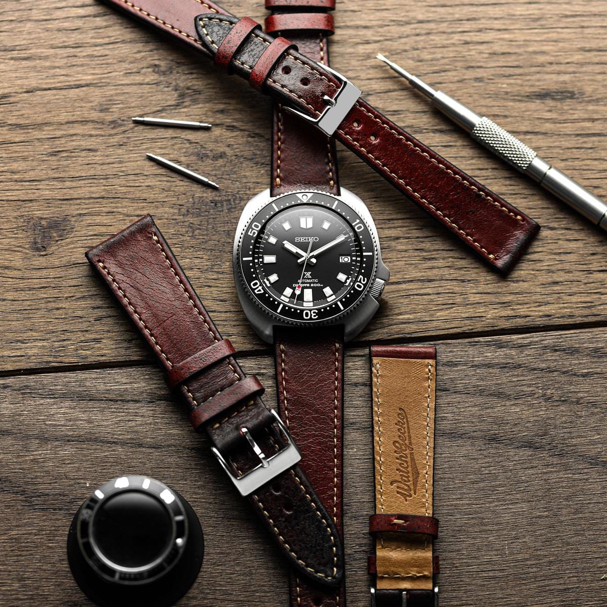 Radstock Vintage Genuine Leather Watch Strap - Vintage Red