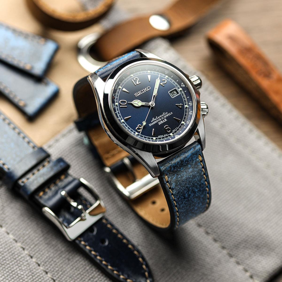 Dark blue leather strap sale