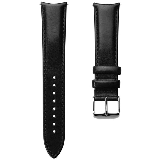 Selby Remborde Curved Ends Genuine Leather Watch Strap - Polished Black