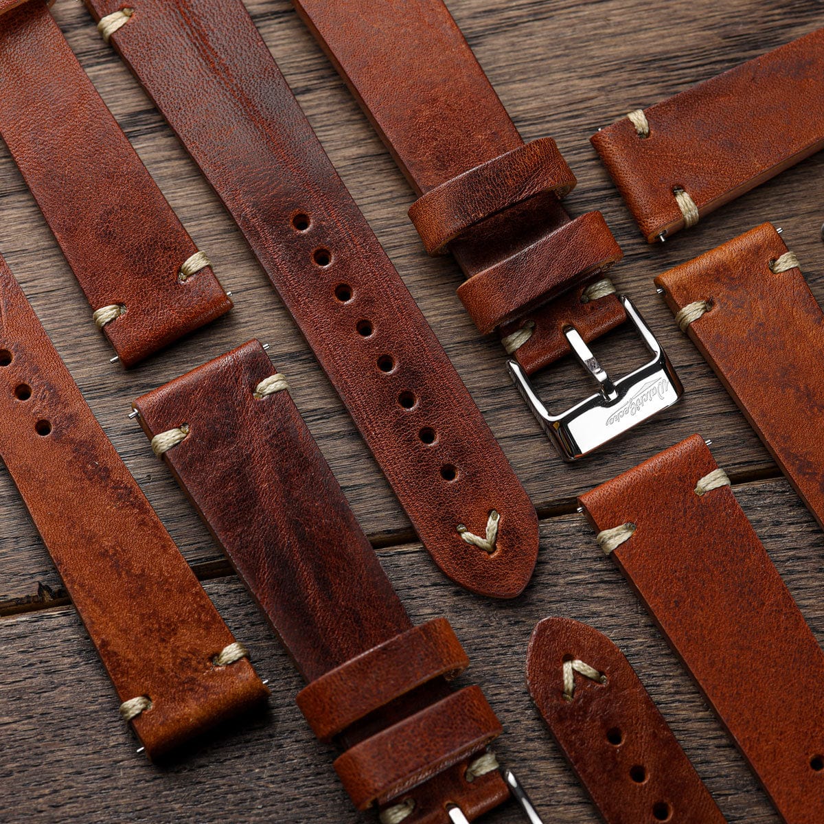 Simple Handmade Italian Leather Watch Strap - Reddish Brown