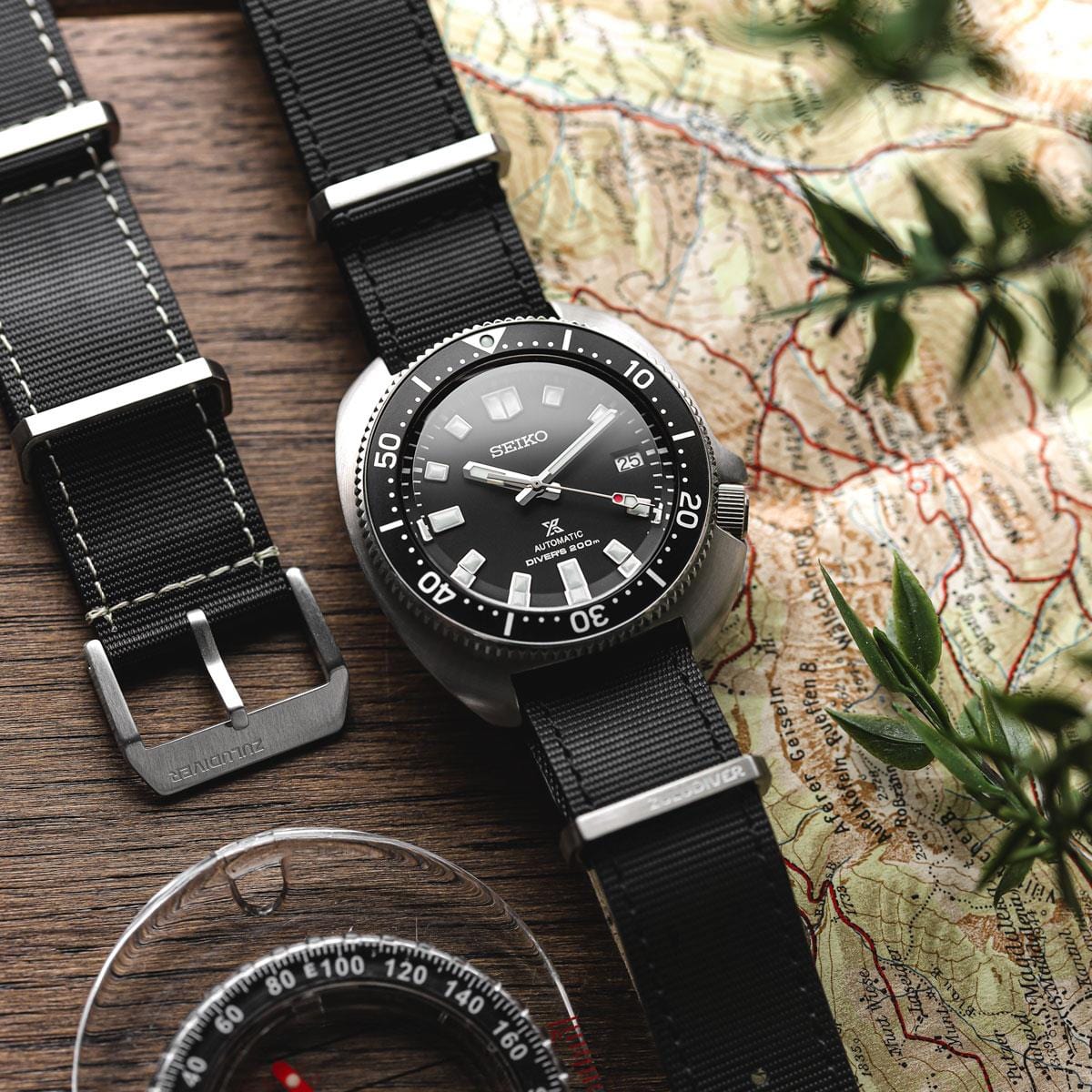 ZULUDIVER 1973 British Military Watch Strap: TYPHOON STORM Sailcloth - Black Stitching