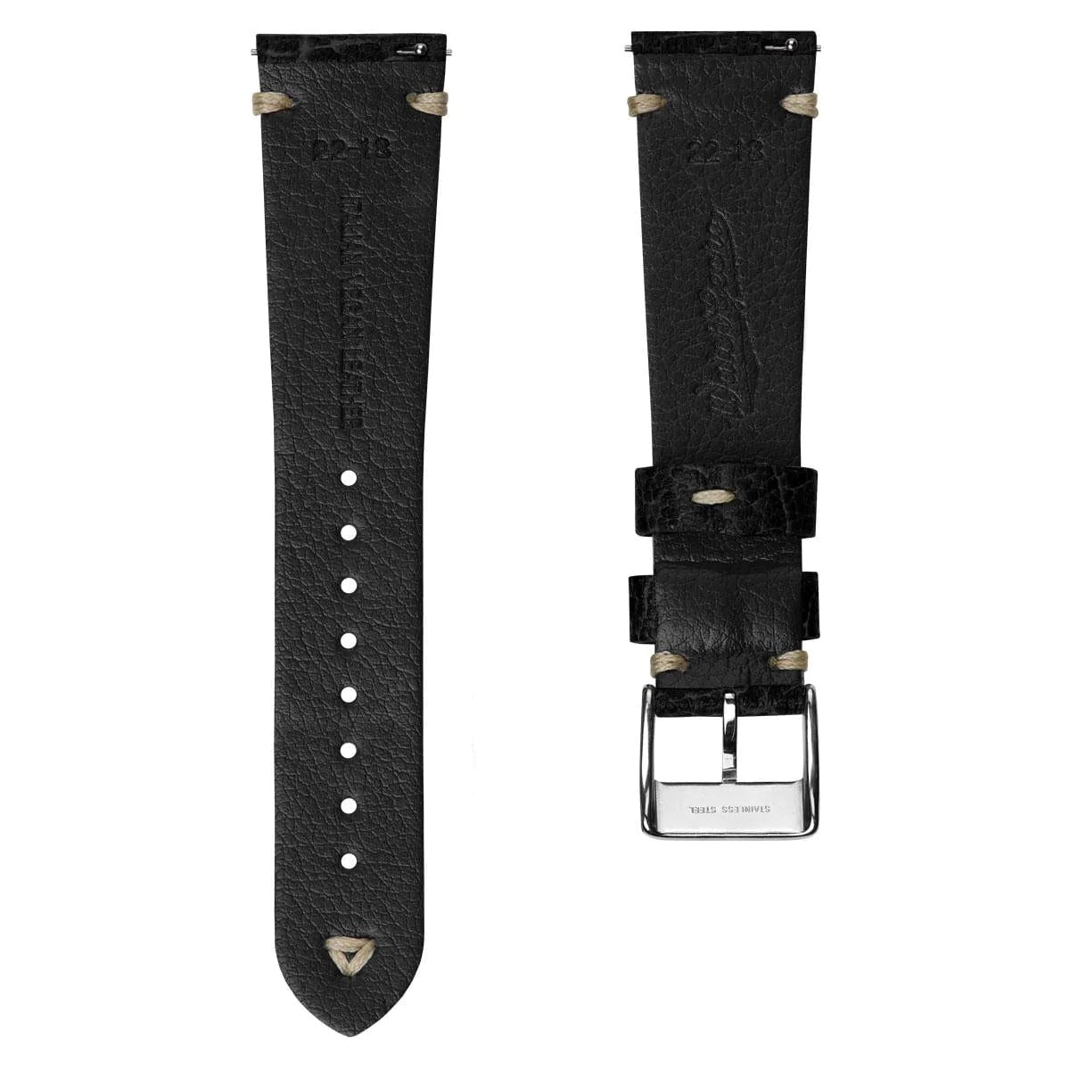 V-Stitch Vegan Italian Leather Watch Strap - Textured Black