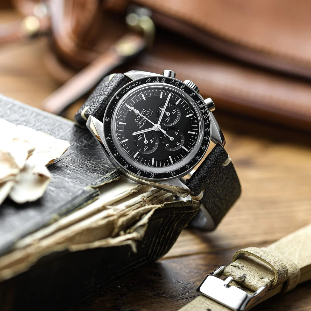 V-Stitch Vegan Italian Leather Watch Strap - Textured Black