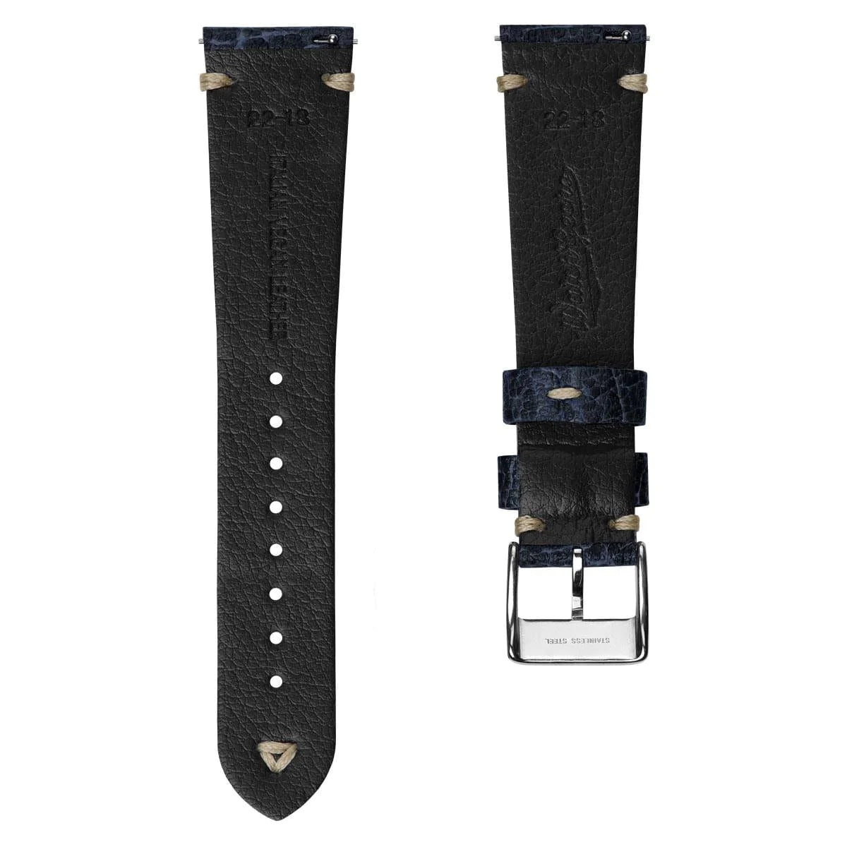 Simple Handmade Vegan Italian Leather Watch Strap - Textured Blue Atlas