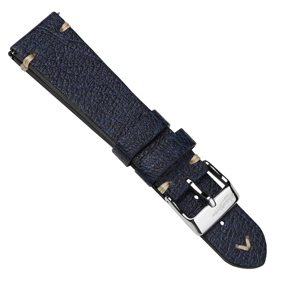 V-Stitch Vegan Italian Leather Watch Strap - Textured Blue Atlas