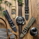 Vintage Highley Italian Vegan Leather Watch Strap -  Textured Black