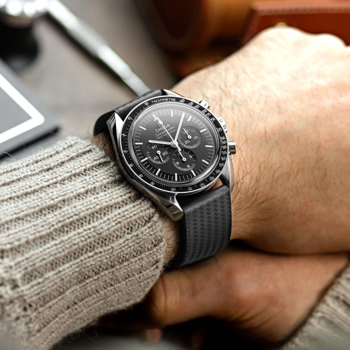 WatchGecko 400 Italian Rubber Divers Reversible Watch Strap - Anthracite  - Brushed / Polished Buckle